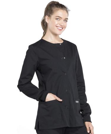 Women's Workwear Professional Snap Front Scrub Jacket - Soft Stretch Material - Medium, Black - WW340 - Buy Online on GoSupps.com