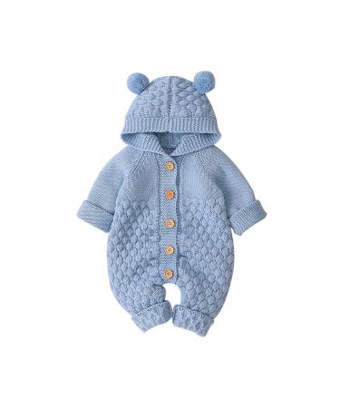 VICROAD Baby Hooded Knitted Rompers Newborn Girls Boys Onesies Warm Sweater Jumpsuit Outfits 3-6 Months Blue