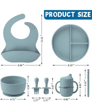 Baby Feeding Set - Silicone Bib, Suction Bowl, Spoon, Fork - Toddler Utensils - 6 Months (Light Blue) | Baby Led Weaning Supplies - Buy Online on GoSupps.com
