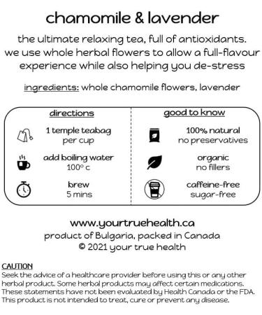 Chamomile and Lavender Tea - ORGANIC (European) Temple Tea Bags - 100% Natural Whole Flowers - Caffeine Free /// Antioxidant and de-stress - Buy Online on GoSupps.com