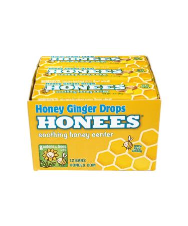 Honees Honey Ginger Soothing Throat Drops 12 Bars Soothing Honey Center Made with Real Ginger