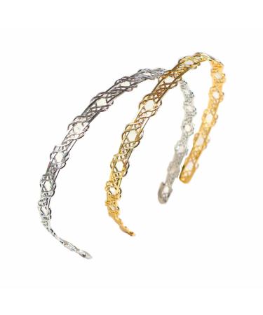 Chicmo Gold Silver Fashion Metal Headband of 2 PCS  Chain Wrap Hairband for Women Girls (gold&silver)
