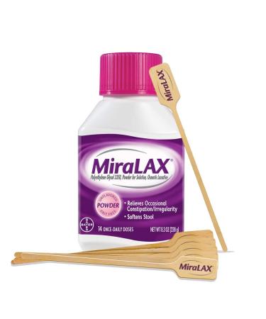 MiraLAX Laxative Powder for Gentle Constipation Relief Dose Bottle Mixing, 14 Doses + Stirrers, 14 Count 14 Count (Pack of 1)