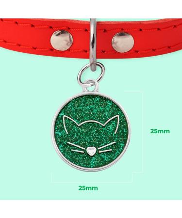 Ibera Gifts - Custom Engraved Cat Collars for Medium to Large Cats | Round Green Glitter Design with Name & Address Tags - Buy Online on GoSupps.com