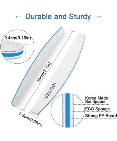 10 Pack Double-Sided Glass Nail Files 100/180 Grit for Acrylic and Natural Nails - Blue - Buy Online on GoSupps.com