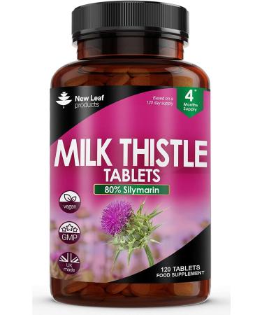 New Leaf Products Milk Thistle 1000mg Tablets (4 Month Supply) High Strength 2000mg 80% Silymarin One a Day Detox Vegan Tablets GMO-Free Gluten-Free 120 Tablets