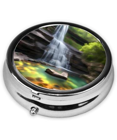 Waterfall Views Round Pill Box - 3 Compartment Organizer for Travel | Portable Pill Box for Purse & Pocket - Buy Online on GoSupps.com