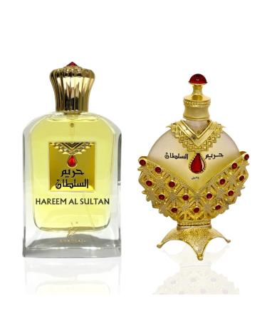 KHADLAJ PERFUMES Hareem Al Sultan Gold 2-Piece Gift Set for Unisex (2.5 Oz Eau De Parfum Spray + 1.18 Oz concentrated perfume oil)