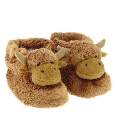 Glen Appin Cute Brown Scottish Highland Cow Toddler Baby Slipper Boots Bootees with Anti Slip Soles - Baby Sizes Age 6 to 12 months Age 6 to 12 months Brown