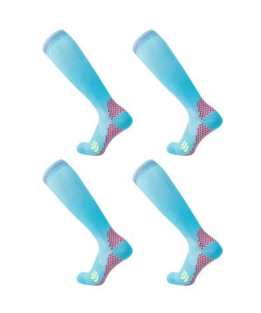 Odtmger Compression Socks (2 Pair) for Men and Women 20-44 mmHg Compression Stockings Circulation for Cycling Running Support Socks L-XL Sky Blue