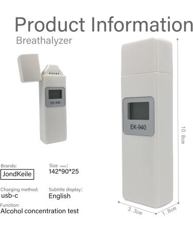 JondKeile USB Rechargeable Breathalyzer - High Precision Alcohol Test with LED Display, Portable & Professional Breath Alcohol Tester - Buy Online on GoSupps.com