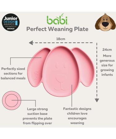 Babi Baby Toddler Large Suction Dog Plate - Non Slip Weaning Plate | 100% Food Grade Silicone with Stay Put Suction Ring - Mess Free Meals! (Pink) - Buy Online on GoSupps.com