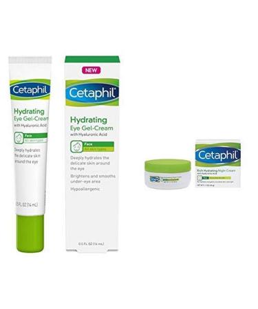 Cetaphil Hydrating Eye Gel-Cream 0.5 Fl. Oz with Rich Hydrating Night Cream with Hyaluronic Acid, 1.7 Ounce Eye and Face Cream Bundle