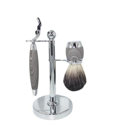 Razor holder practical men's rasier brush made of stainless steel roof hair wood handle shaving brush holder fashionable male 3 razor blade 11x17cm silver