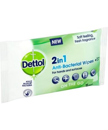 Dettol 2-In-1 Antibacterial Wipes - 15 Wipes | Kills 99.9% of Germs | Disinfectant Wipes - Buy Online on GoSupps.com