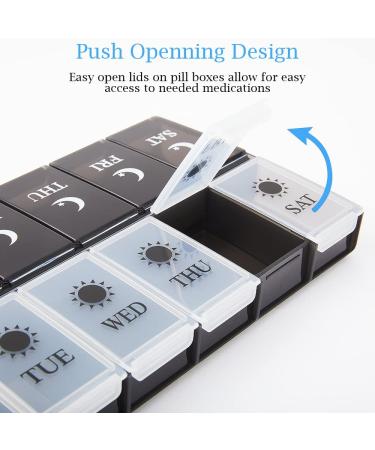 ADBEIS Weekly Pill Organizer 2 Times a Day | 7 Day AM PM Pill Box with Push Button Design - White and Black - Buy Online on GoSupps.com
