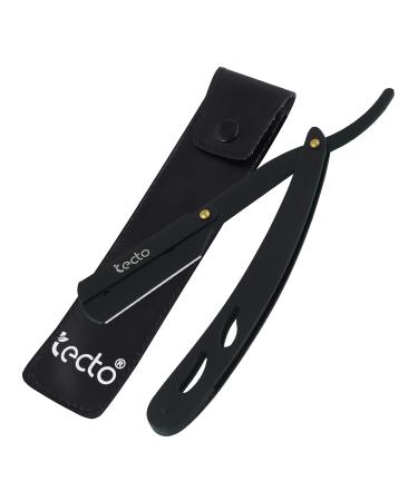 Tecto Straight Cut Throat Razor Premium Quality Straight Edge Razor Matte Black for Moustache & Beard Shaving Razor Light Weight Single Blade Razor Professional Barber Razor Travel Pouch Included