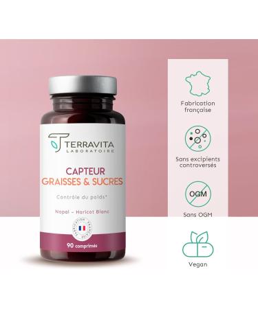 Fat and Sugar Sensor | 2 Patented Natural Active Ingredients for Slimming and Weight Loss | 27% Fat Removal | Ideal Before a Heavy Meal | 90 Tablets | Made in France | Terravita - Buy Online on GoSupps.com