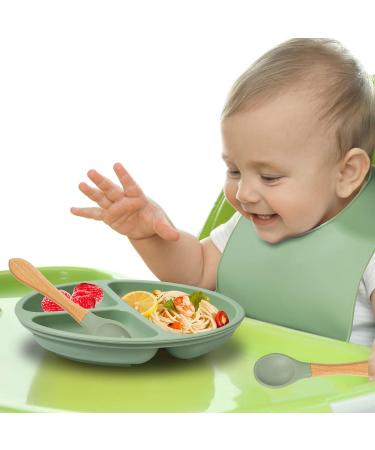 4 Piece Baby Weaning Set: Silicone Suction Divided Plate, Adjustable Bib, Spoon, Fork - Baby Led Feeding Supplies for Baby and Toddlers - Buy Online on GoSupps.com