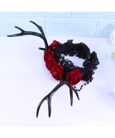 Lurrose Halloween Deer Antlers Mexican Rose Flower Crown Headband for Kids Women Girls - Gothic Costume Lace Hair Hoops - Buy Online on GoSupps.com