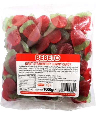 1KG Bag Giant Strawberry Gummy Sweets - Giant Strawbs - Giant Strawberries - Strawberry shaped sweets. Halal - Vegetarian - Buy Online on GoSupps.com