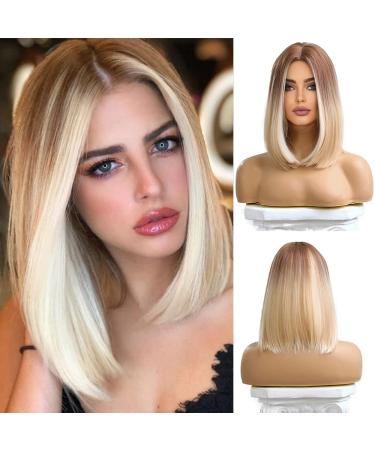 Esmee Short Straight Blonde Bob Wig for Women Natural Synthetic Hair Ombre Wigs with Brown Roots Cosplay Daily Party Use -14 Inches Blonde with Brown Roots 14 Inch (Pack of 1) - Buy Online on GoSupps.com