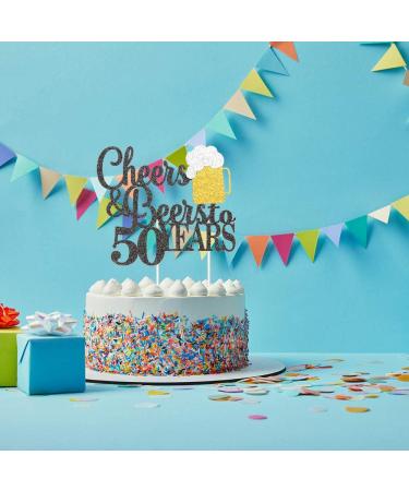 Cheers & Beers to 50 Years Cake Topper Happy 50th Birthday Cake Topper 50th Anniversary Party Supplies Black Glittery - Buy Online on GoSupps.com