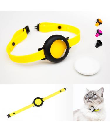 Lucybalu Cat neck band for Airtag |Premium collar for Airtag - safe light comfortable |Airtag collar for cats |Cats Tracker |Apple Airtag compatible |Silicone band neon yellow