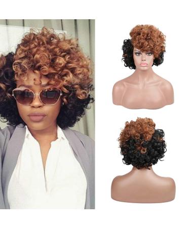 Black and yellow short curly hair afro curly wig short curly real hair wigs for women short short pixie cut curly wig 01