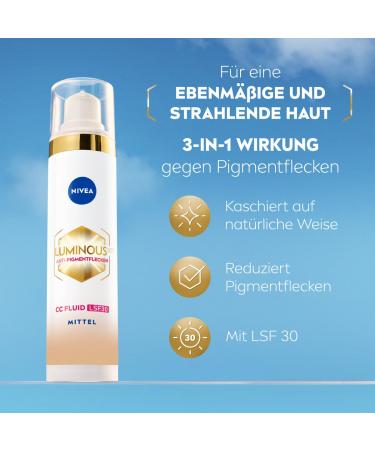 NIVEA Luminous 630 Anti-Pigment CC Cream SPF 30 for Medium Skin Tones | 40ml Day Cream with Hyaluron & Micro-Capsized Pigments - Even Complexion - Buy Online on GoSupps.com