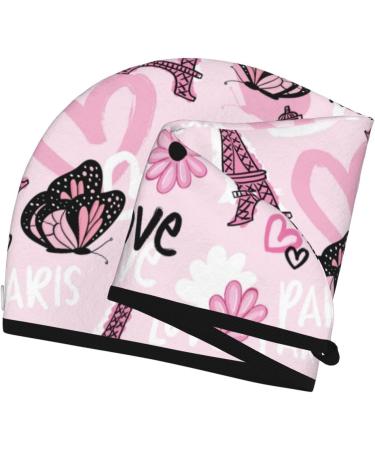 Super Absorbent Eiffel Tower & Butterflies Microfiber Hair Towel Wrap - Quick Dry Coral Velvet for Long Curly & Thick Hair - Buy Online on GoSupps.com
