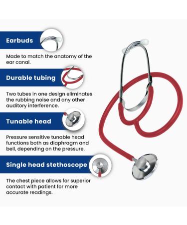 Dixie EMS Lightweight Single Head Stethoscope - Latex-Free for Doctors, Nurses, Students - Red - Buy Online on GoSupps.com