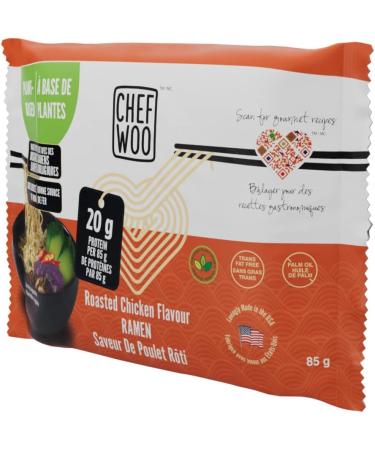 CHEF WOO ROASTED CHICKEN PILLOW FLAT PACK (PACK OF 24) | Made with Organic Ramen Noodles | Plant Based Protein | Certified Vegetarian Vegan Kosher Halal | Made with better for you ingredients| Amazing flavour - Buy Online on GoSupps.com