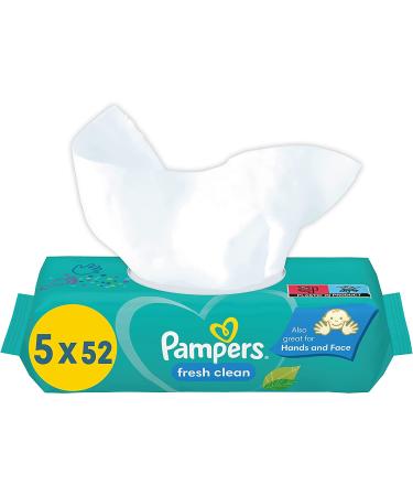 Pampers Fresh Clean Baby Wipes 260 wipes (5 x 52) mild fragrance also suitable for hands and face 52 pieces (pack of 5)