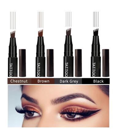 Waterproof Microblade Eyebrow Pen | Long-Lasting Smudge-Proof Brow Pencil | 4 Tip Microblading Makeup Pens in Dark Grey+Black - Buy Online on GoSupps.com