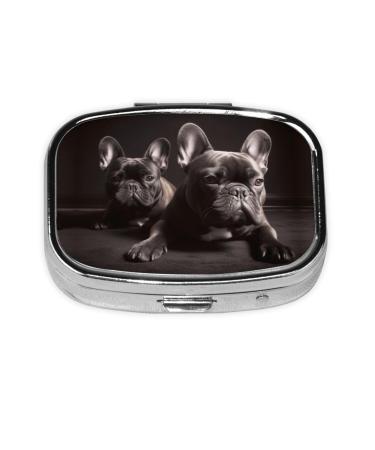 French Bulldog Printing 2 Compartment Small Pill Case Cute Small Pill Box Purse Pill Boxs Travel Pill Organizer for Pocket Purse and Travel Gifts