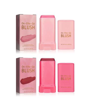 Blush Stick Cream Blush Stick Smooth Solid Moisturizer Stick Highlighter Stick Waterproof Face Makeup Stick for Cheek Eyes Lips (Pink & Red 1PCS) Pink & Red 19 g (Pack of 2)