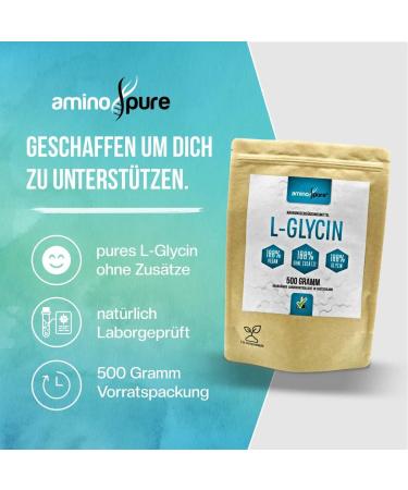 aminopure Pure L-Glycine Powder - 100% Vegan and No Unnecessary Additives - Certified for Harmful Substances in Laboratory with Certificate - 500g - Buy Online on GoSupps.com