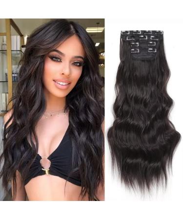 Yddm hair extensions clip in extensions natural black wavy hair extension full of head like real hair hair extreme clips cheap clip extensions synthetic hair part for women (20 inch 4pcs) 20 inch b (2#)