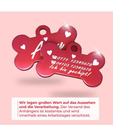 Personalized Dog & Cat Bone Shape Pendants - Ibera Gifts | Engraved Dog Collars & Name Tags (Red Heart) - Buy Online on GoSupps.com