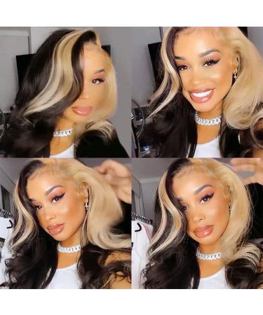 Long Wavy Black Highlighted Synthetic Lace Wig 28inch | Heat Resistant Curly Wavy Blonde Streaks | Side Part Natural Color - Buy Online on GoSupps.com