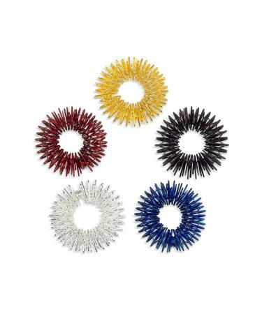 Ultnice 5 pieces of spiky sensory finger rings Acupressure ring finger massager roller stylish fidget toys to finger massage pain relief (gold silver black blue red)
