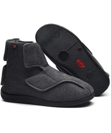 XMSM Men's Winter Diabetic Shoes Adjustable Wide Width Anti-Sprain Sneakers High-top Deformed Fat Feet Slippers for Elderly Diabetic Orthopedic Edema (Color : Grey Size : 9.5) 9.5 Grey