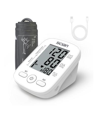 Scian blood pressure meter upper arm for home use automatic arrhythmia detection & blood pressure measuring devices with cuff 22-42cm large LCD display 2-user 180 memory USB cable (black) white with large cuff - Buy Online on GoSupps.com