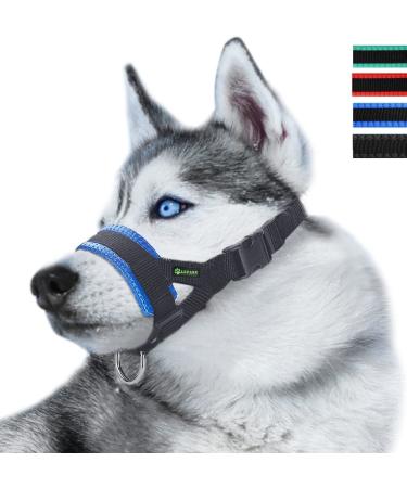 ILEPARK Nylon Muzzle to Stop Dogs from Biting Barking and Chewing Adjustable Loop (L Blue) L Blue