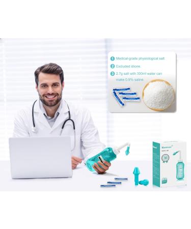 MAOEVER Neti Pot Sinus Rinse Kit - 300ML Wash Bottle with 30 Salt Packets - BPA Free Nose Cleaner for Adults & Kids - Green - Buy Online on GoSupps.com