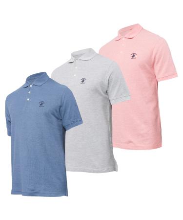3 Pack Polo Shirts for Men Pique Men Short Sleeve Polo Shirt (S-XL) Golf Polos Coral Red / Denim / Grey Medium