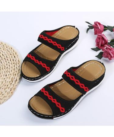 OWTERY Grigral Cross Sandals - Leather Orthopedic Arch Support Diabetic Walking Sandals - Black 3.5 - Buy Online on GoSupps.com