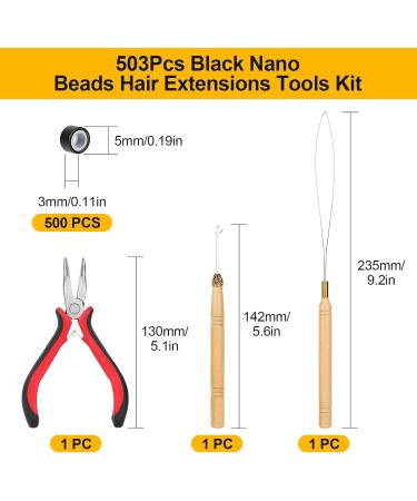 Sinofort Black Nano Beads Hair Extensions Tools Kit with Hair Extension Pliers Nano Rings and Hair Extension Beads Hair Extension Tools for Tinsel Feather Extensions - Buy Online on GoSupps.com
