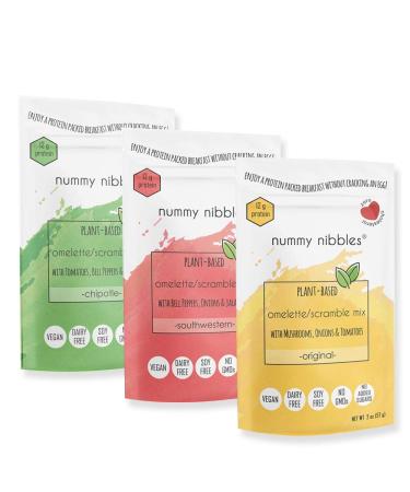 Certified Vegan Egg Mix - Nummy Nibbles Egg Substitute for Omelets and Scrambles-Variety 3-Pack(3x2 oz Packs)-Made with Chickpea Flour,Protein Packed,Non GMO,Soy Free-Plant Based Breakfast made easy
